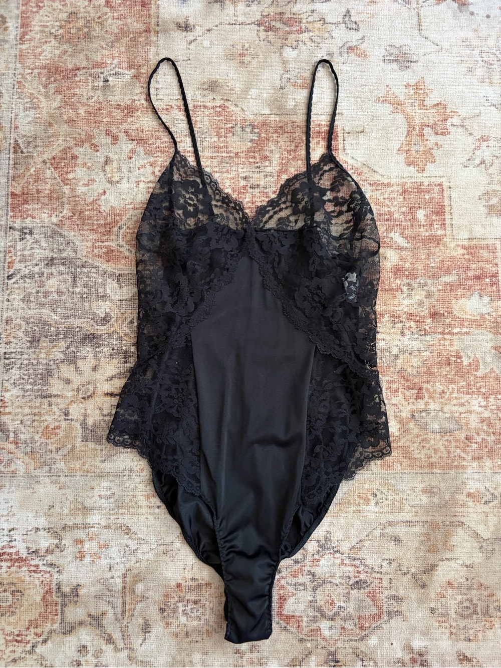 Vintage Black Lace Bodysuit Camisole for Women - Sheer Lace Trim